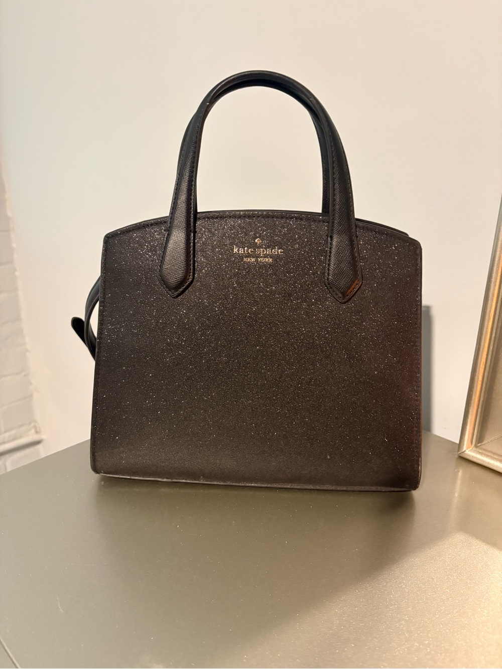 kate spade Black Glitter Dome Satchel with Top Handles